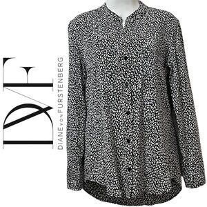 DVF Diane von Furstenberg Women’s Gilmore Silk Blend Shirt White & Black 6